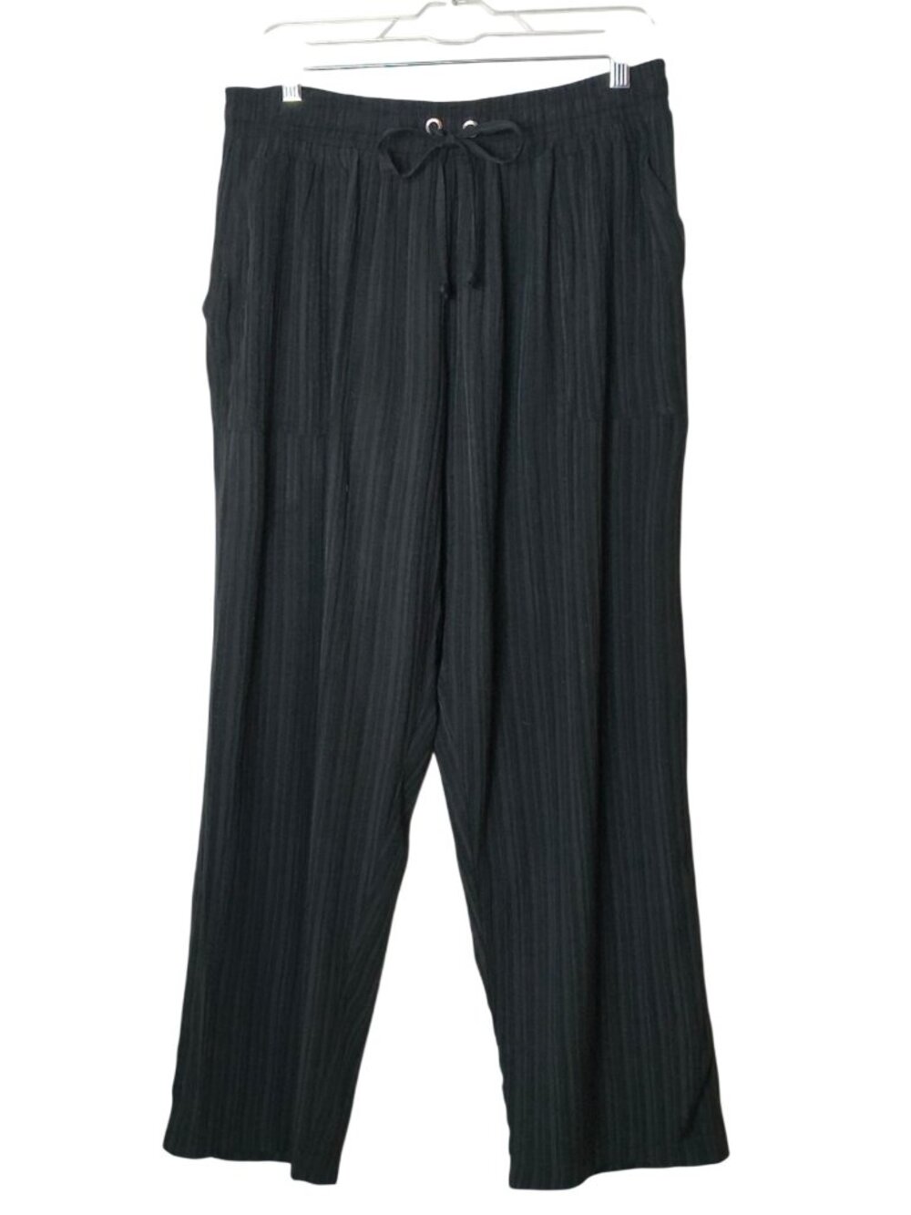 SoHo Womens 1X Wide-Leg Pants Black Pleated Drawstring Pockets Casual Boho Loung